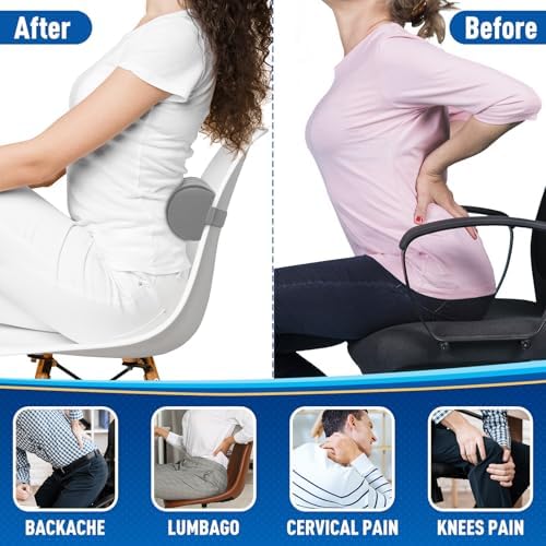 CushZone Memory Foam Lumbar Roll Support Pillow, Light Gray - Image 5