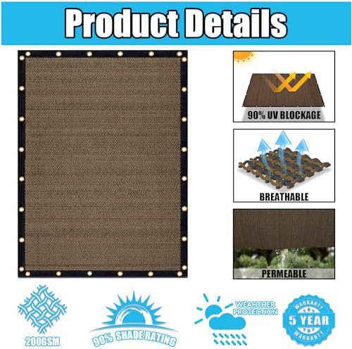 Amagenix 90% Shade Fabric 12'X 17' Mocha Sun Shade Cloth - Image 3