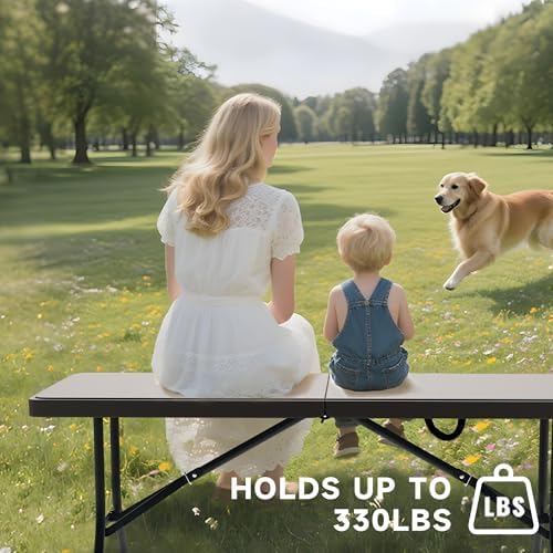 6 Foot Folding Table Black, Sturdy 330LBS Capacity, Reinforced Steel Legs - Image 3