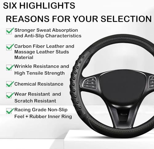 3D Massage Car Steering Wheel Cover, 14.5-15 Inch Universal Black Carbon Fibre - Image 5