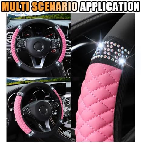 JOYCOURT 15 Inch Bling Soft Leather Car Steering Wheel Cover - Image 6