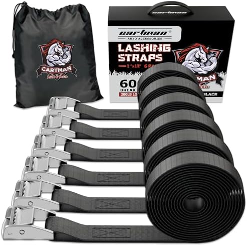 Cartman 1" x 12 ft Lashing Straps, 6 Pack, 600 lb Break Strength by CARTMAN
