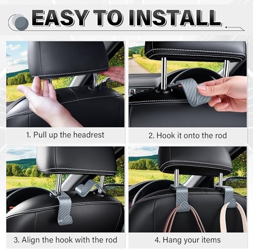 SINGARO Universal 4 Pack Car Seat Headrest Purse Hook, Carbon Fiber Back Seat - Image 5
