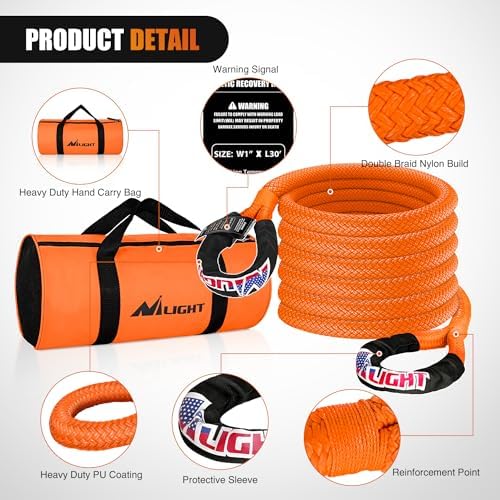 Nilight Kinetic Recovery Rope 33000 LBS 1" x 30ft Snatch Strap Heavy Duty - Image 3