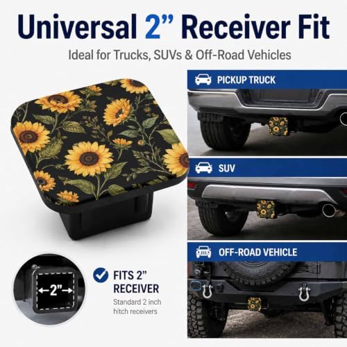 Sunflowers 2" Hitch Cover, Rubber Towing Hitch Covers Hitch Protector - Image 4