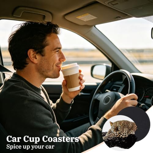 Black Leopard Car Coasters for Cup Holders, Absorbent Car Coaster for Women - Image 6