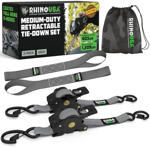 Rhino USA Retractable Ratchet Straps - 1in x 10ft by RhinoUSAInc