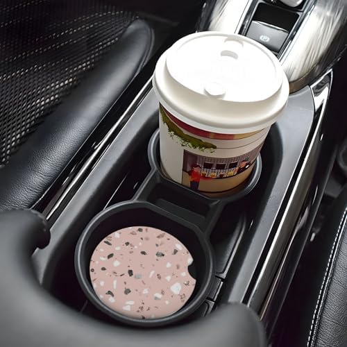 Pink Terrazzo Car Coasters for Cup Holder Absorbent Ceramic Cup Coaster 2 Pack - Image 7
