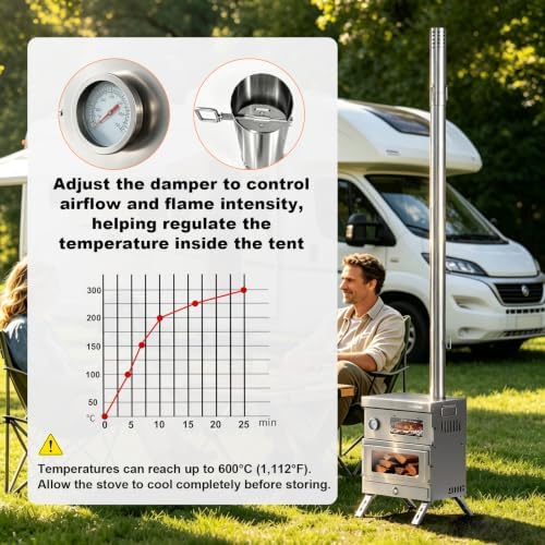 Hot Tent Stove with Oven Wood Burning Camping Stove Stainless Steel Chimney - Image 4