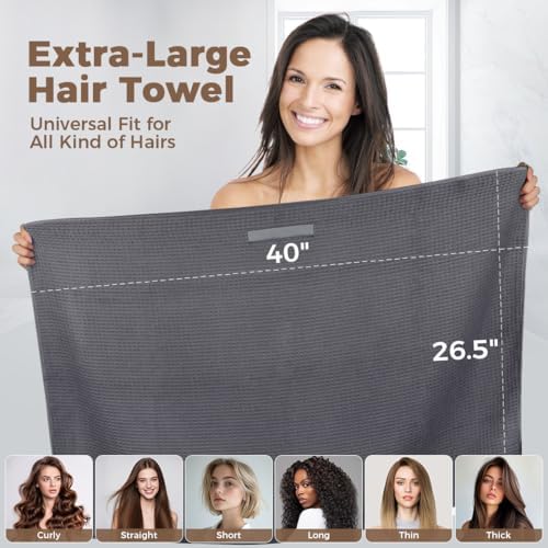 HOMEXCEL 2PK Microfiber Hair Towels Waffle Weave, 40x26.5 in, Fast Drying - Image 2