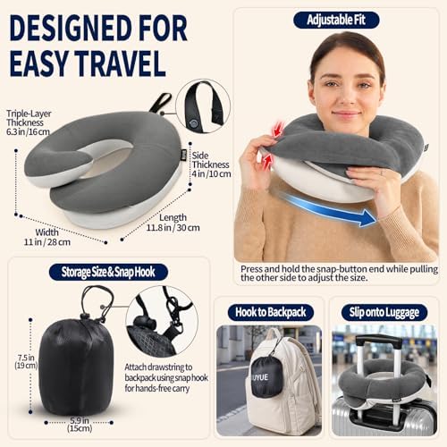 BUYUE Travel Neck Pillows for Airplanes, Memory Foam 360° Head Support Sleep - Image 5