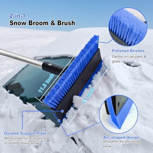 57 Inch Long Snow Brush with Broom Ice Scraper - Image 4