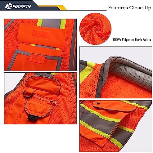 JKSafety Hi Vis Safety Vest for Men Women Cushioned Collar JK101 Orange XL - Image 2