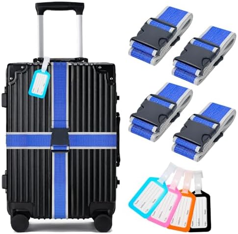 Luggage Straps and Tags Set for Suitcase, 4 Vibrant Color Straps and 4 Tags - Image 2