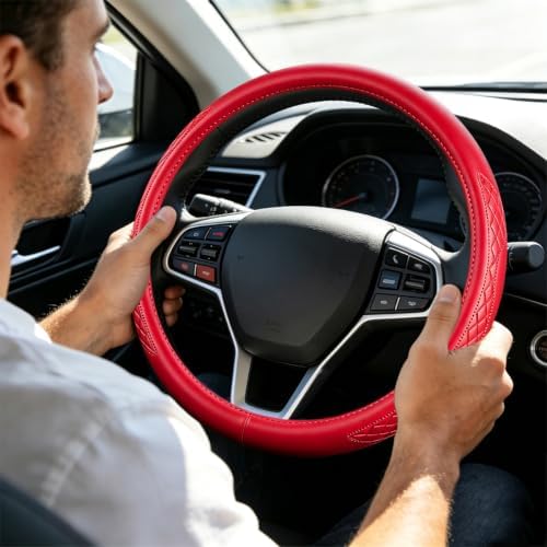 AUCELI 14.5-15 Inch Steering Wheel Cover Non-Slip Leather - Image 6
