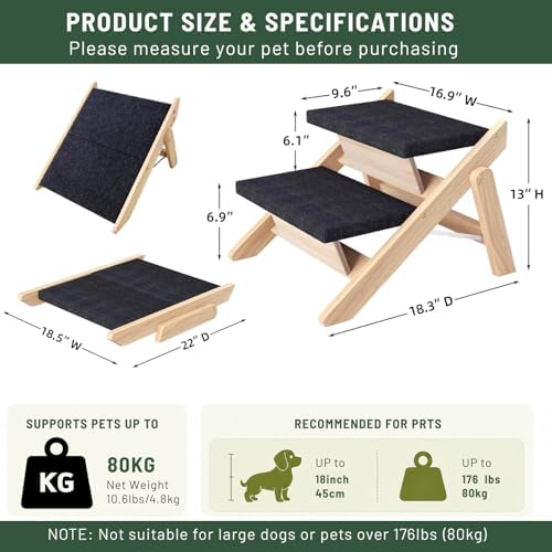 Dog Stairs/Ramp for Bed, Wooden 2-in-1 Foldable Pet Stairs & Ramp - Image 2