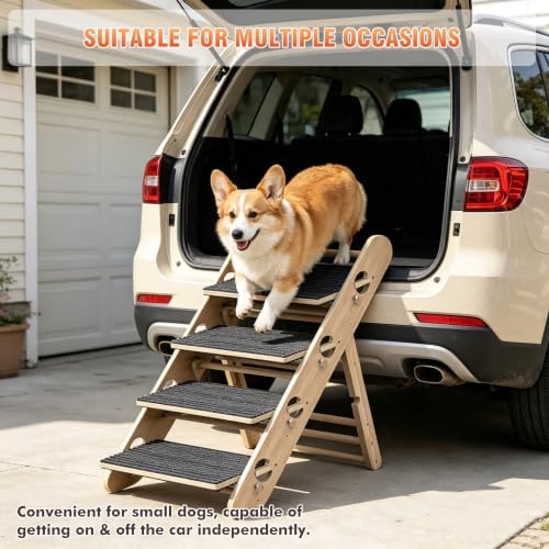 Dog Ramp for Bed, Foldable 15"x34" Solid Wood Pet Stairs for Small Dog - Image 3