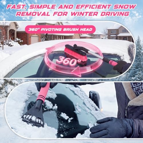 Ceenna 1 Set 32" Pink Extendable Snow Brush Ice Scraper - Image 4