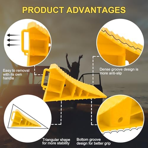4Pack Wheel Chocks for RV Trailer Non Slip Heavy Duty Yellow - Image 6