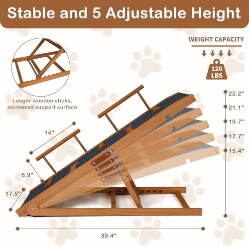 Dog Ramp for Bed, Ramp for Dogs to Get On Bed, 5 Adjustable Dogs Ramp - Image 4