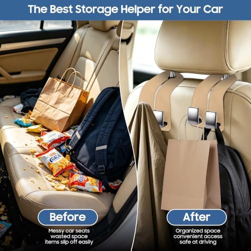 Amooca Car Headrest Hooks 4-Pack Suede Seat Organizer - Image 5