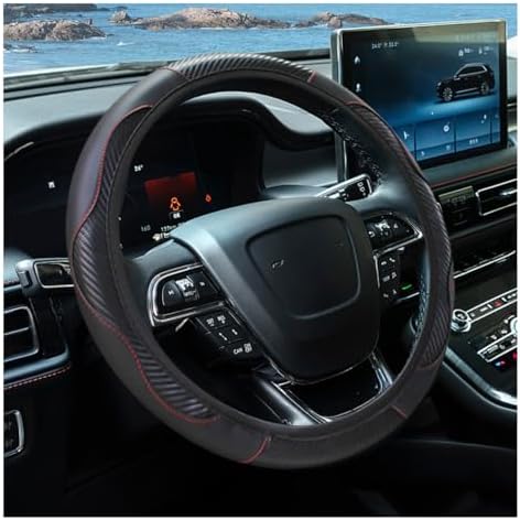 KITUREK 15" Car Steering Wheel Cover, Carbon Fiber Leather - Image 2