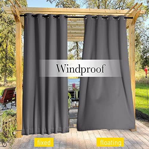 NICETOWN Outdoor Curtains for Patio Waterproof & Windproof W100xL108 Grey - Image 6