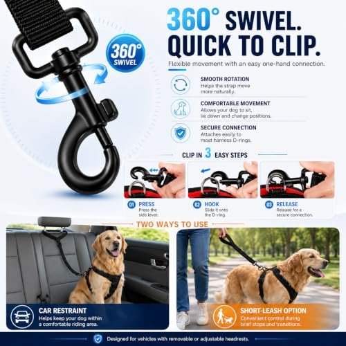 Dog Cat Car Headrest Restraint, Adjustable Pet Safety Seat Belt Strap - Image 3