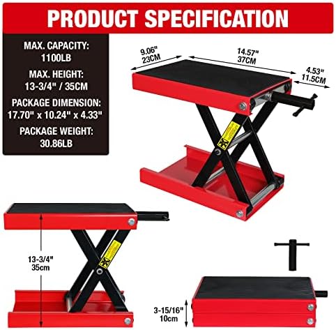 Torin ATRM01101B Portable Steel Motorcycle Lift Scissor Jack: Wide Deck Hoist - Image 2