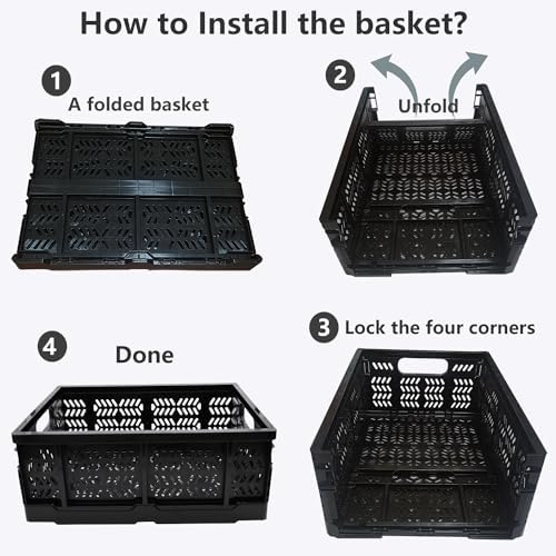4-Pack Plastic Storage Crates, 20L Foldable Baskets, Collapsible Crates - Image 4