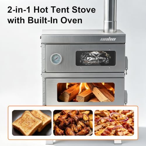 Hot Tent Stove with Oven Wood Burning Camping Stove Stainless Steel Chimney - Image 3