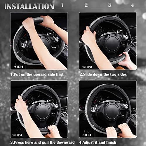 CAR PASS Bling Silver Diamond Leather Steering Wheel Cover, - Image 6