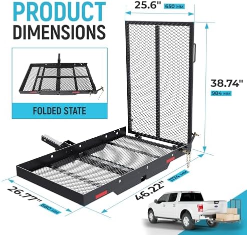 ECOTRIC 46.2 X 26.8 X 38.7 Inch Hitch Cargo Carrier W/Ramp Foldable 500 Lbs - Image 3