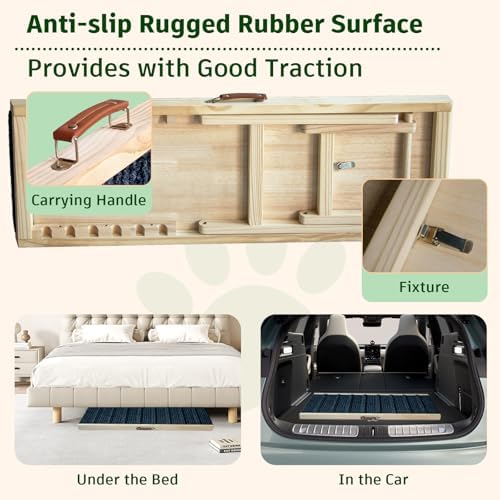 Dog Ramp for Bed, 43.5" Long Wooden Foldable Dog Ramp, 6 Adjustable Heights - Image 5