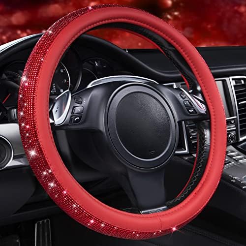 CAR PASS Bling Diamond Leather Steering Wheel Cover, by CARPASS