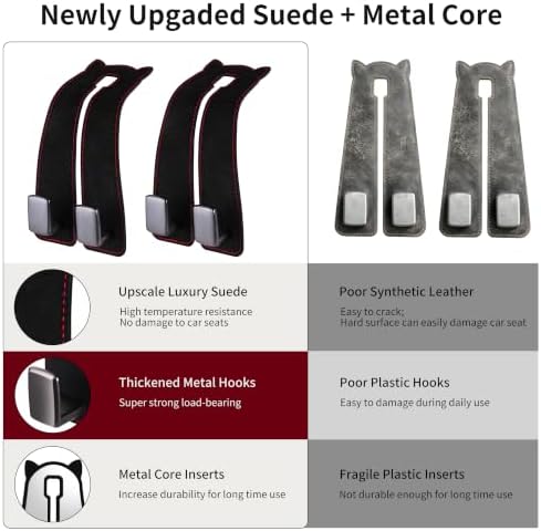Amooca Car Headrest Hooks 4-Pack Suede Seat Organizer - Image 5
