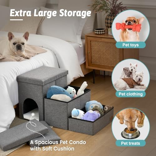 COZY KISS Dog Stairs with Storage, 17.7" H Dog Steps with Condo - Image 4