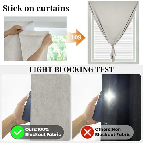 100% Blackout Curtains for Bedroom Stick On Curtain Window Shades Pull Down - Image 2