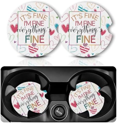 Yonlevres Car Coasters for Cup Holders, 2 Pack, I'm Fine by Yonlevres