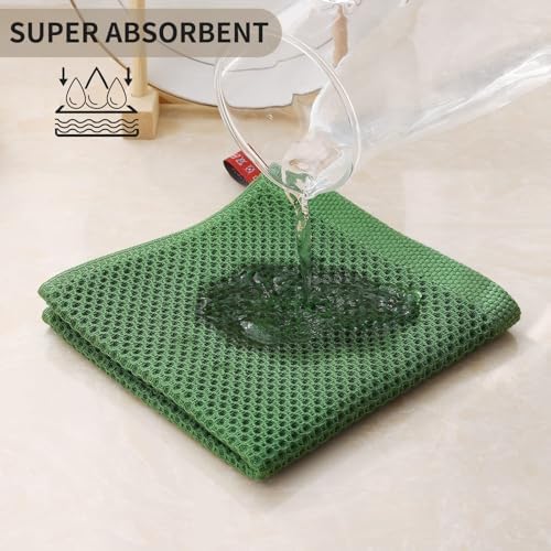 Kitinjoy 100% Cotton Waffle 6-Pack Kitchen Towels, Grass Green - Image 3