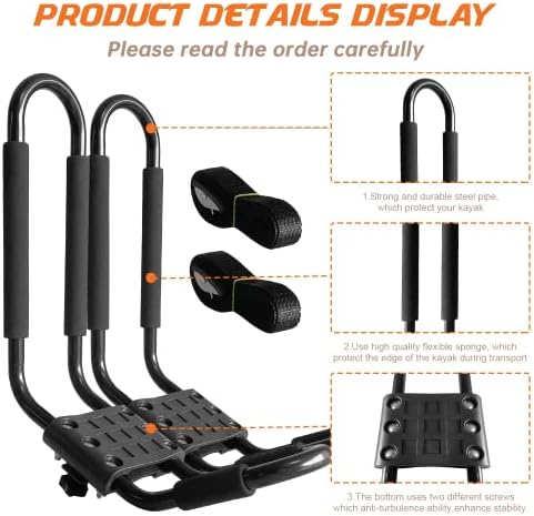 Kayak Roof Rack, 1 Pair J-Bar Roof Rack - Image 4