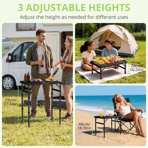 2ft Portable Grill Table, Heat-Resistant Tabletop 3 Heights 27.5" - Image 3