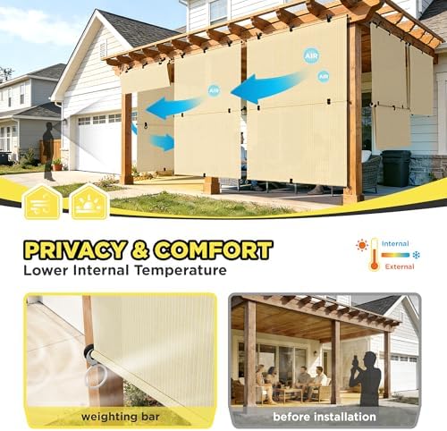 Outdoor Roller Shade 6'W x 9'H Cordless Shades Roll Up, Folding Exterior Patio - Image 4