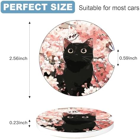 Ceramic Car Cup Holder Coasters Set of 2, 2.56 in Cute Kitten - Image 2