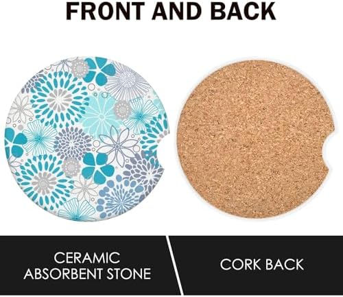 Blue Floral Car Coasters for Cup Holders Set of 2 Bohemian Absorbent Ceramic - Image 4