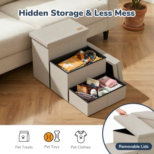 3-Step Wide Dog Stairs with Hidden Storage 18" H, Non-Slip Dog Steps - Image 5