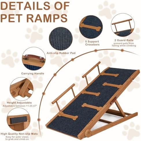 Dog Ramp for Bed, Ramp for Dogs to Get On Bed, 5 Adjustable Dogs Ramp - Image 3