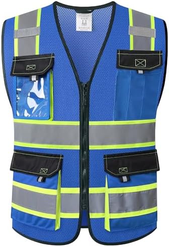 JKSafety Safety Vest for Men Women Hi Vis Reflective Vest JK220 Blue 2XL by JKSafety