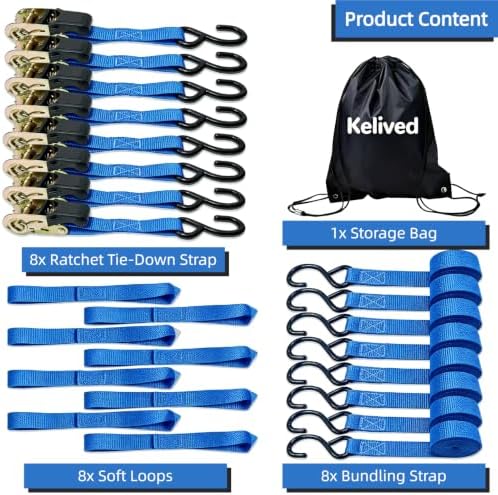 8PK Ratchet Tie Down Straps - 1in x 16feet - Image 7