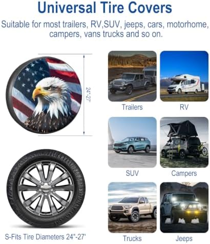RV Spare Tire Cover 17in with American Eagle USA Flag Universal Fit - Image 3